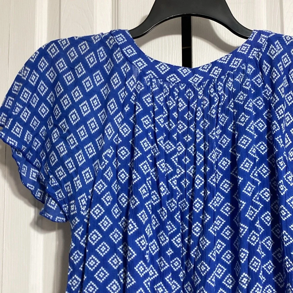 CUTE Hannah lightweight blue v-neck gauze lace detail smock top shirt blouse PXL - Picture 8 of 12